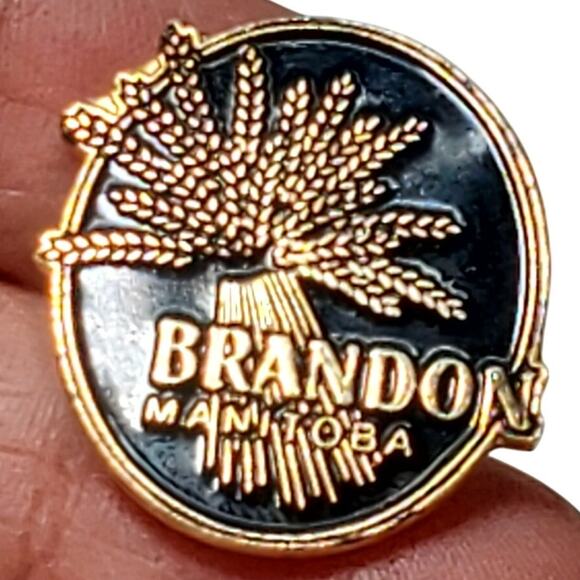 Brandon Manitoba Canada Black & Gold Tone Lapel Hat Pin - Picture 1 of 3